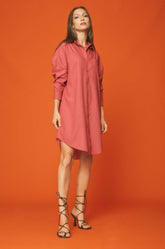 Dropped Shoulder Shirt Dress - Peach